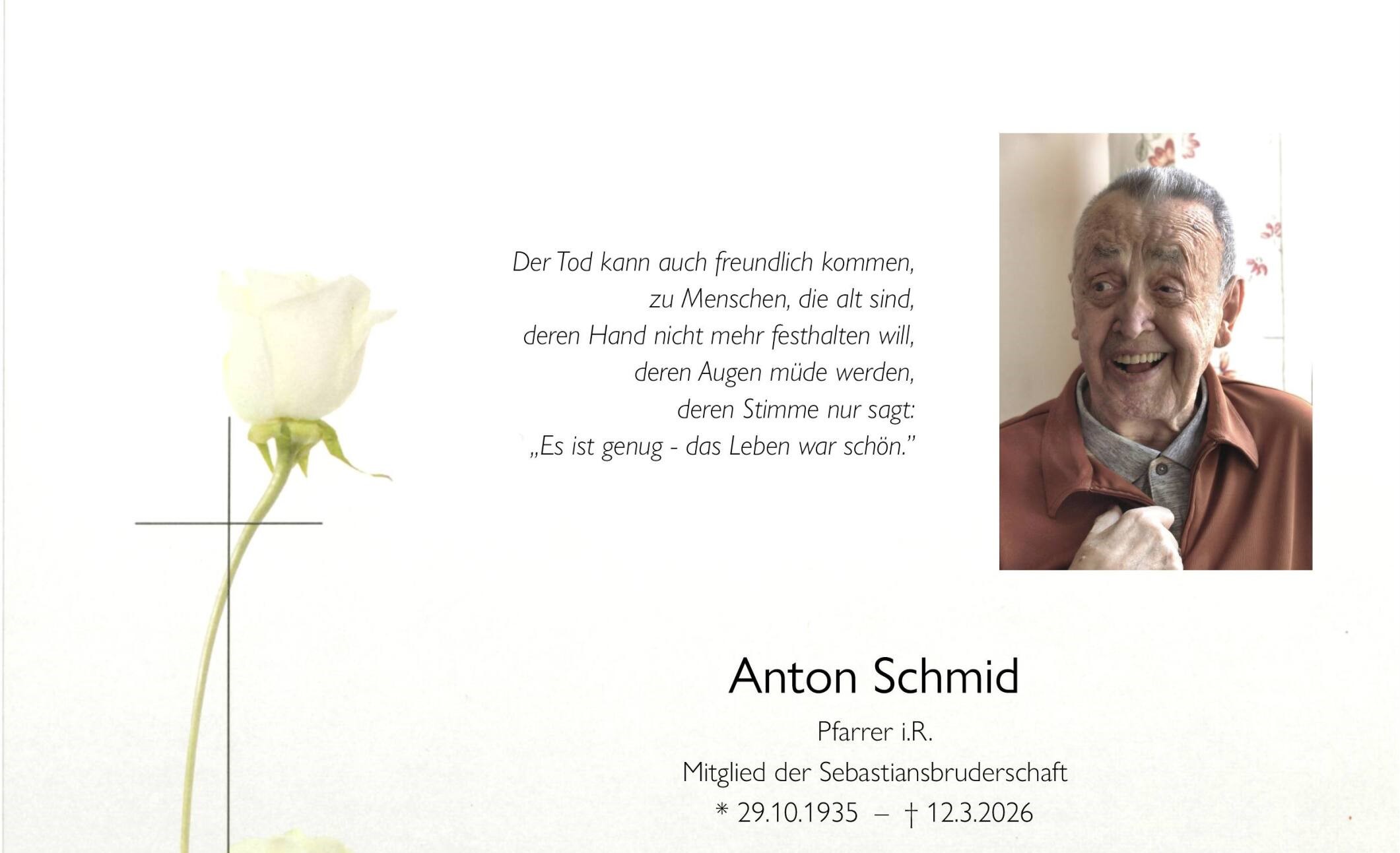 Du betrachtest gerade Wir trauern um Pfarrer Anton Schmid